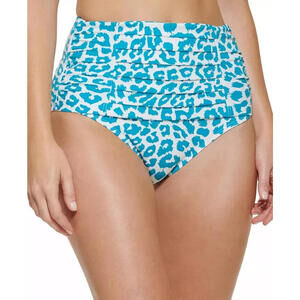 Calvin Klein AEGEAN BLUE LEOPARD High-Waist Bikini Swim Bottom Size L